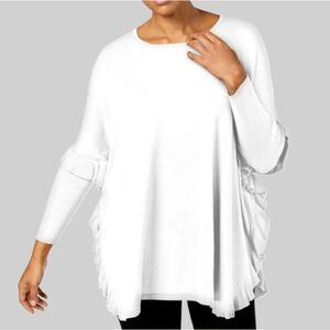 NY Collection Ruffled Poncho Sweater Off-White - Small NWT